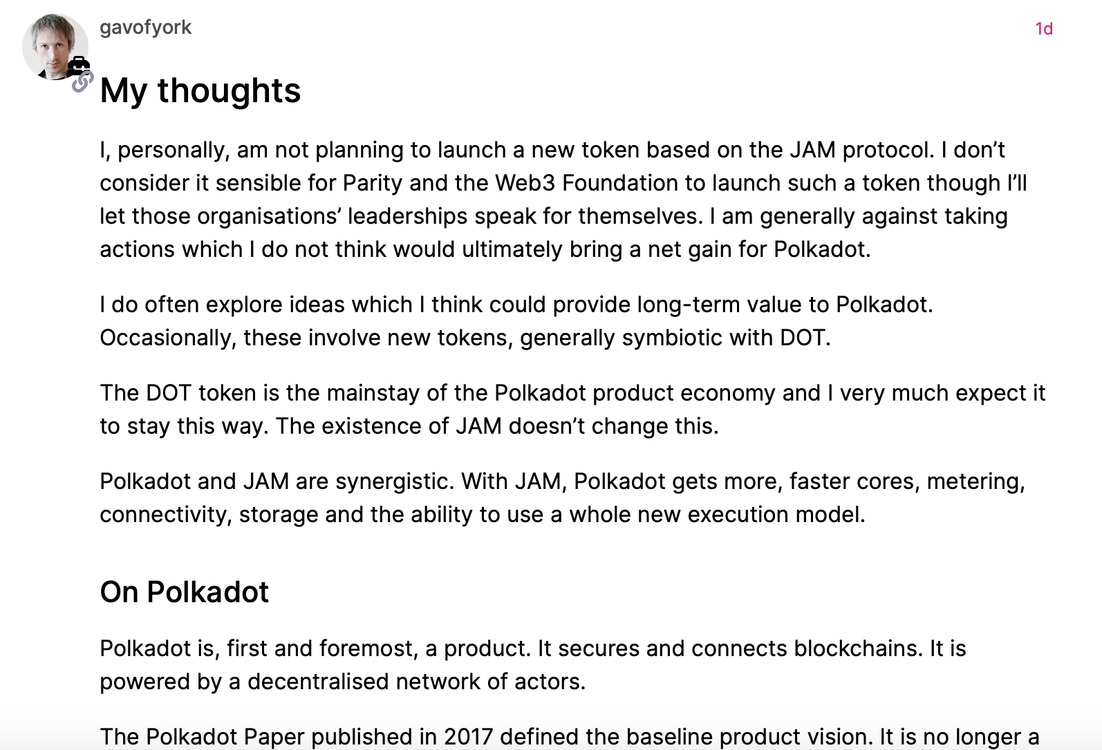 Основатель Polkadot Гэвин Вуд подтвердил: протокол JAM не будет выпускать новые токены